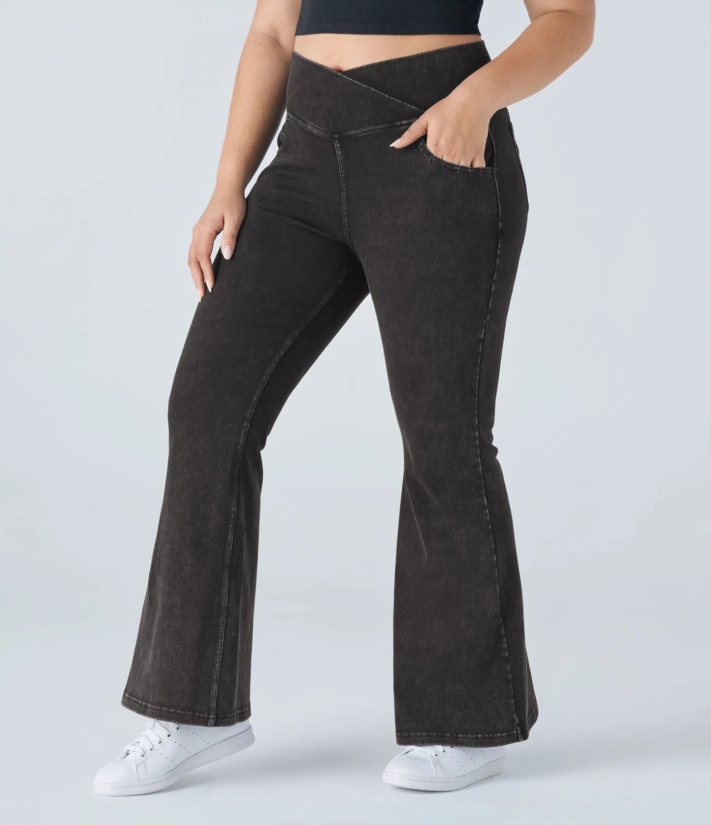 BumFlair – High Waisted Crossover Pocket Washed Casual Plus Size Jeans