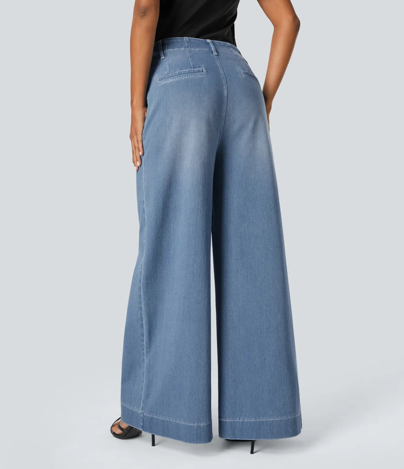 BumFlair – High Waisted Pockets Washed Casual Wide Leg Jeans