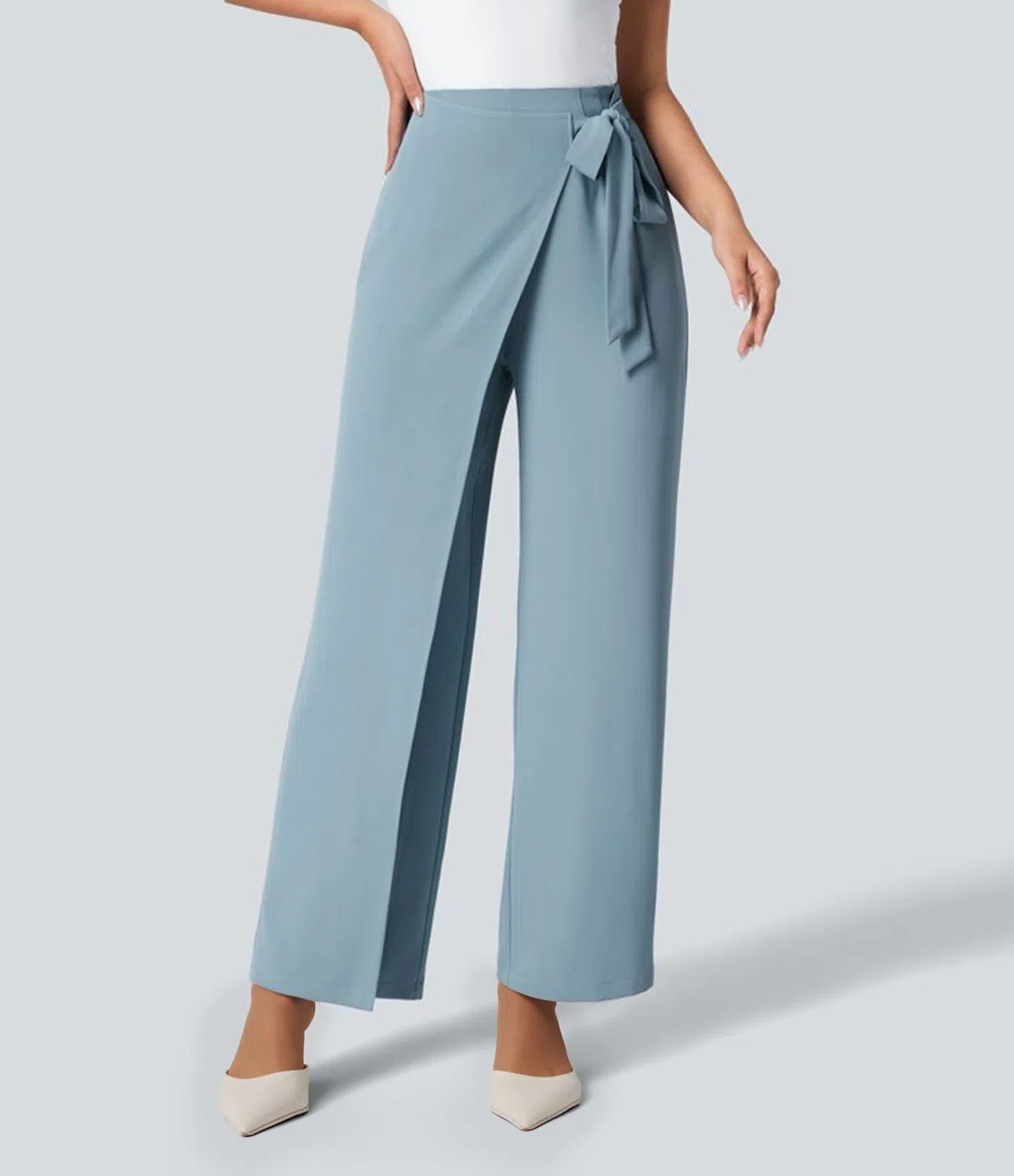 BumFlair - High Waisted Tie Side Wide Leg Work Pants