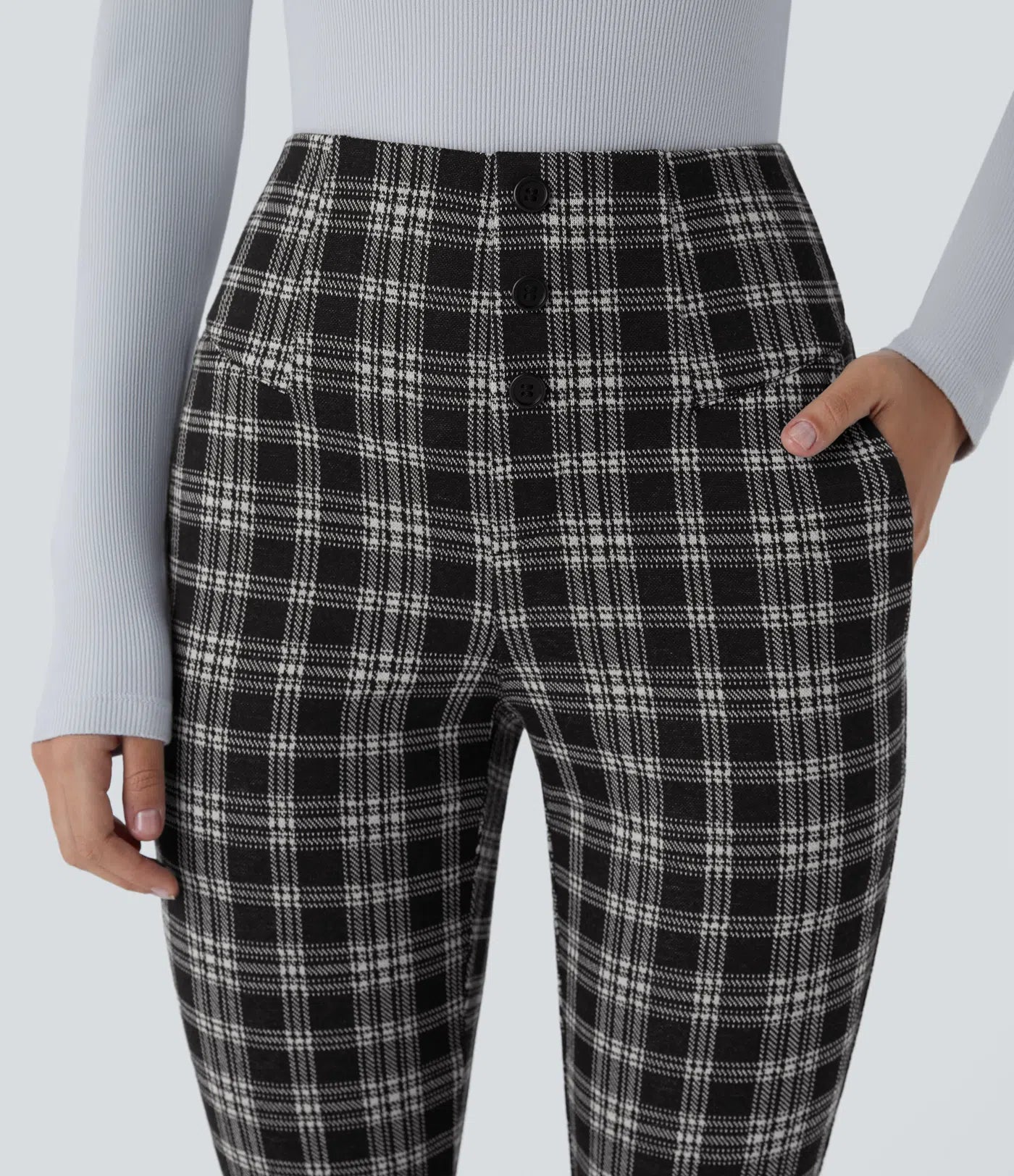 BumFlair – High Waisted Houndstooth Plaid Skinny Work Pants with Pockets