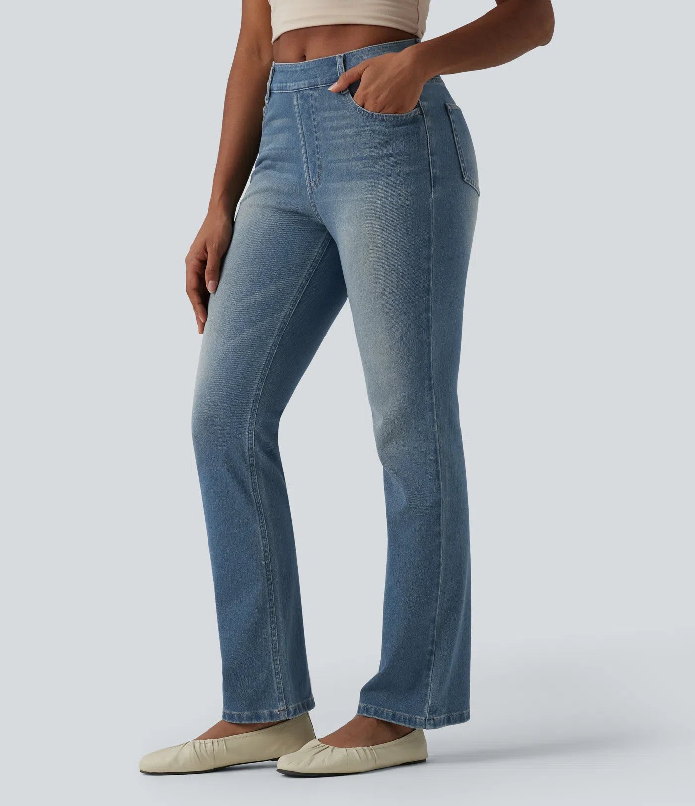 BumFlair - High Waisted Pockets Washed Casual Bootcut Jeans