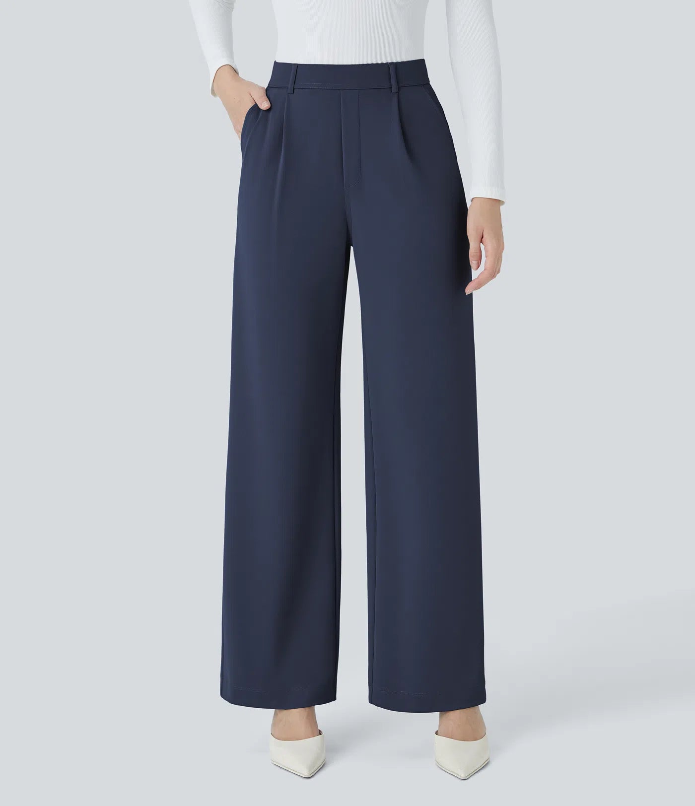 BumFlair – High Waisted Pocket Straight Leg Crepe Work Pants
