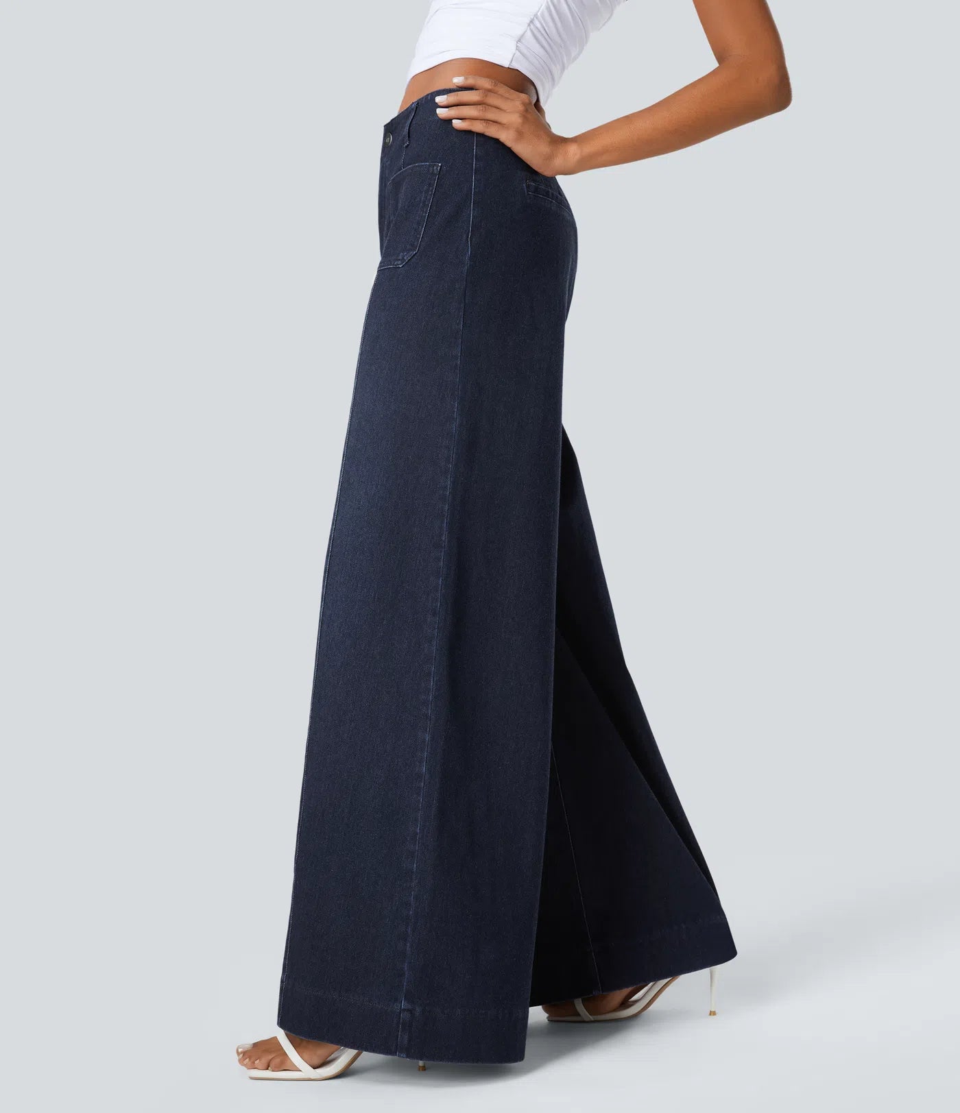 BumFlair – High Waisted Pockets Washed Casual Wide Leg Jeans