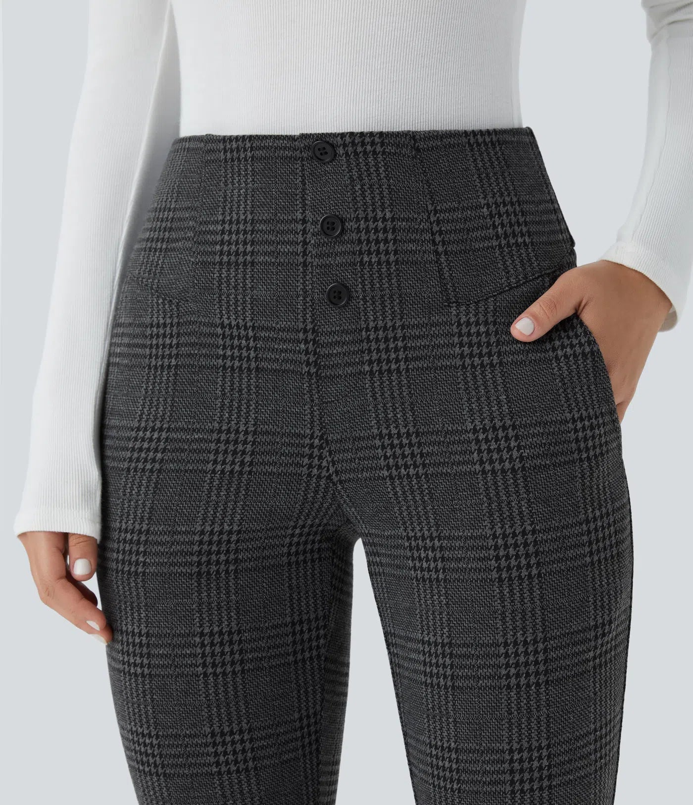 BumFlair – High Waisted Houndstooth Plaid Skinny Work Pants with Pockets