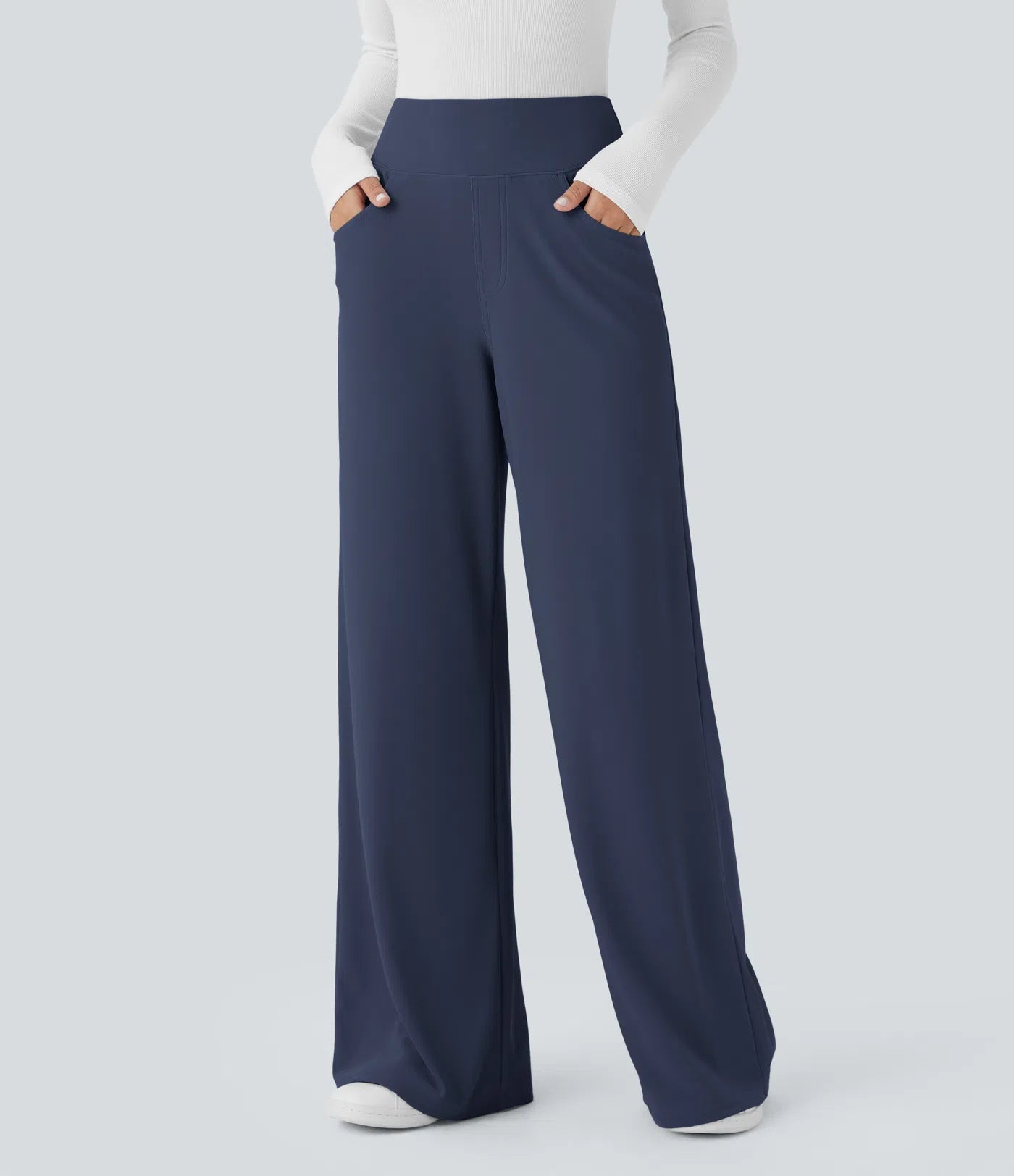 BumFlair - High Waisted Tummy Control Pockets Wide Leg Micro Waffle Work Pants