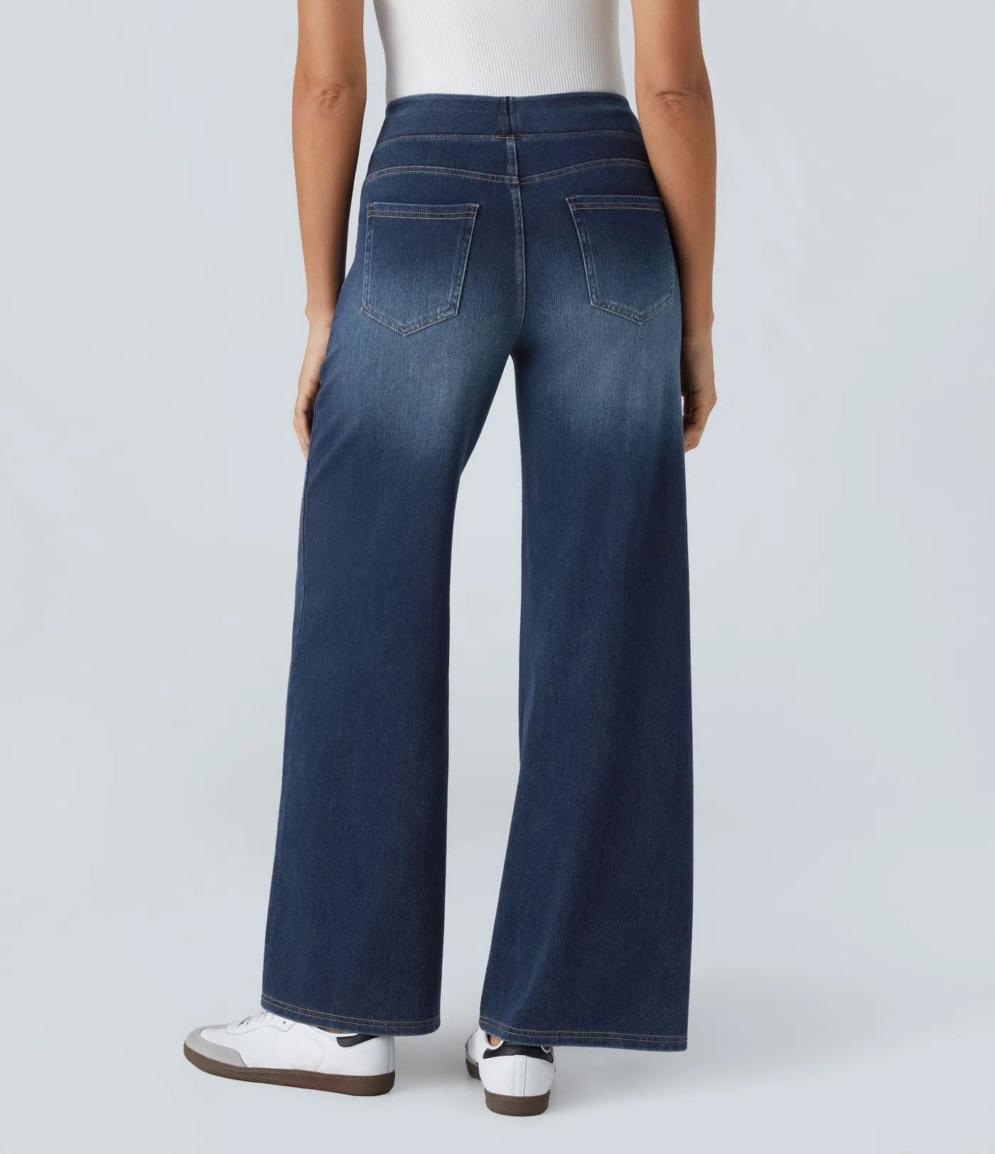 BumFlair - High Waisted Pockets Baggy Wide Leg Washed Casual Jeans