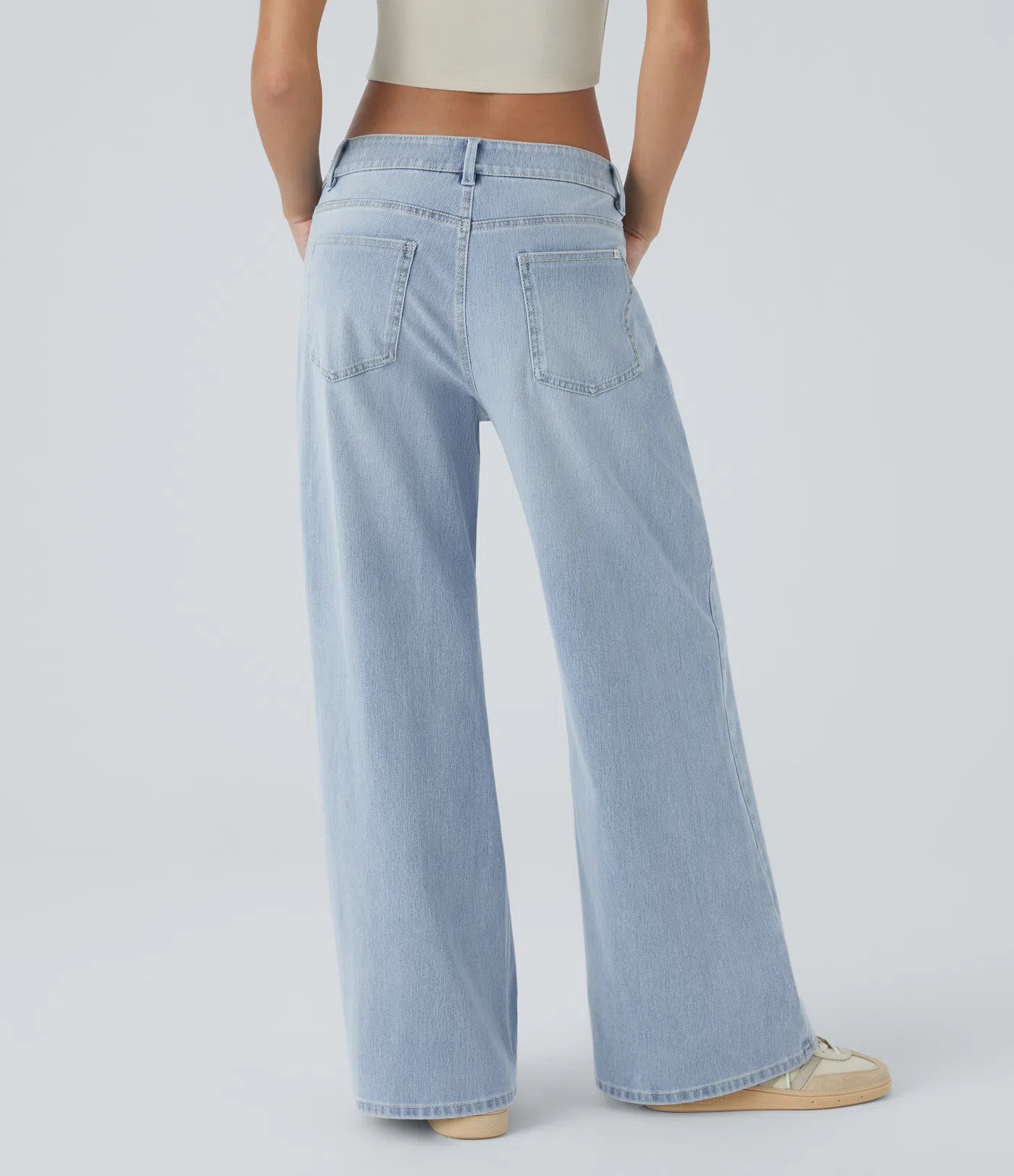 BumFlair - Low Rise Zipper Pockets Washed Baggy Wide Leg Casual Jeans