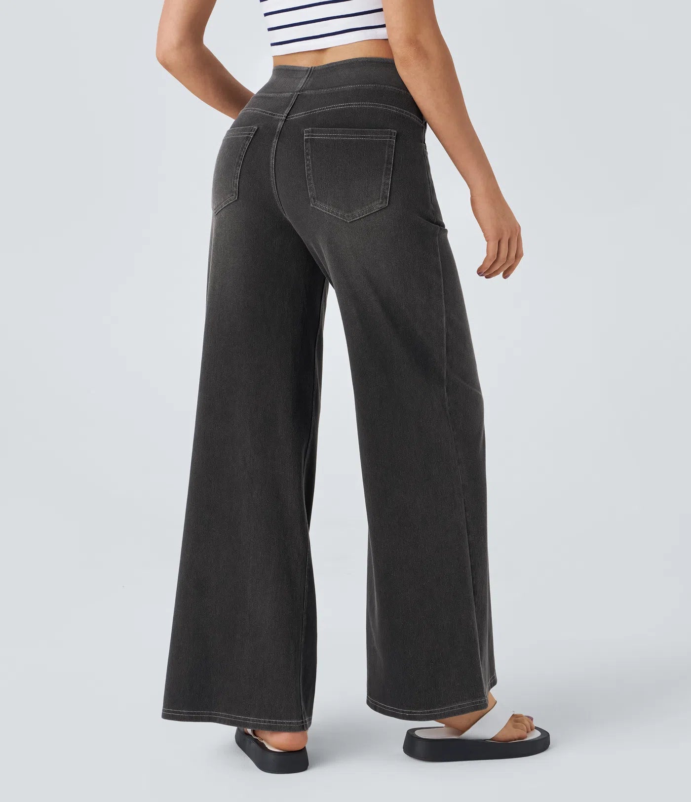 BumFlair - High Waisted Pockets Baggy Wide Leg Washed Casual Jeans