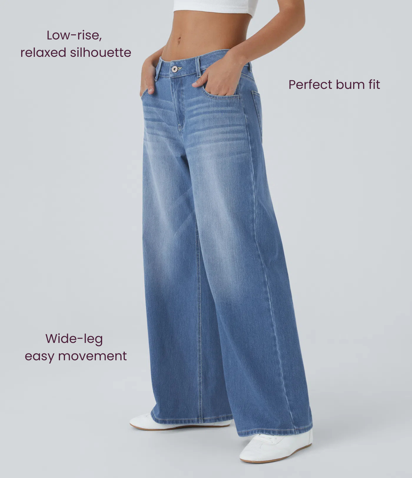 BumFlair - Low Rise Zipper Pockets Washed Baggy Wide Leg Casual Jeans