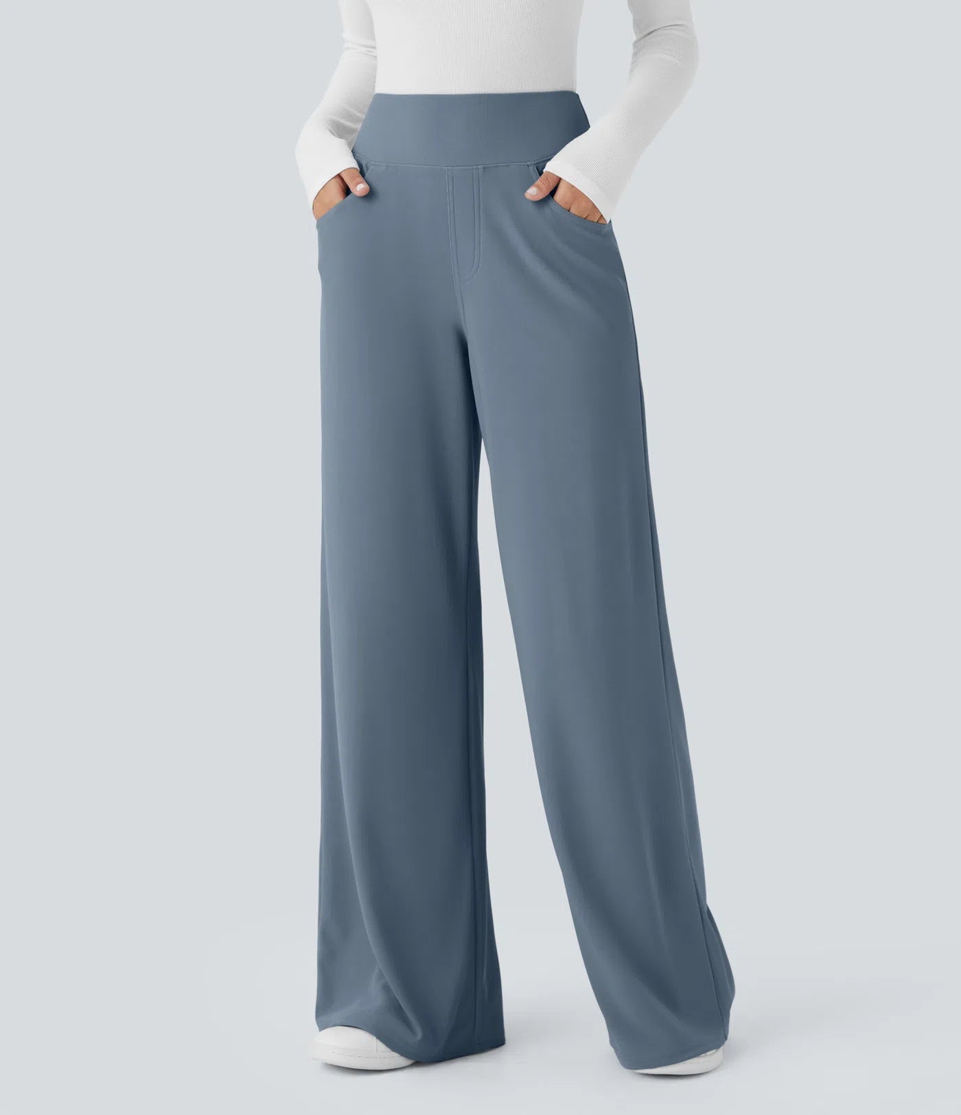 BumFlair - High Waisted Tummy Control Pockets Wide Leg Micro Waffle Work Pants