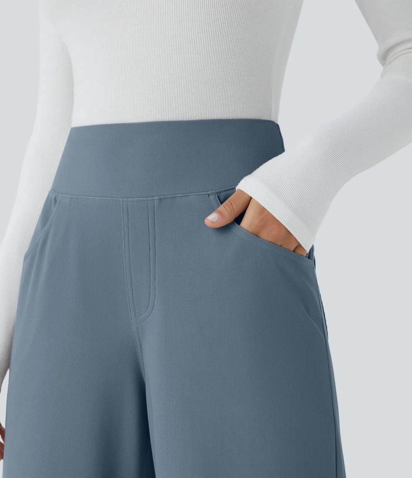 BumFlair - High Waisted Tummy Control Pockets Wide Leg Micro Waffle Work Pants