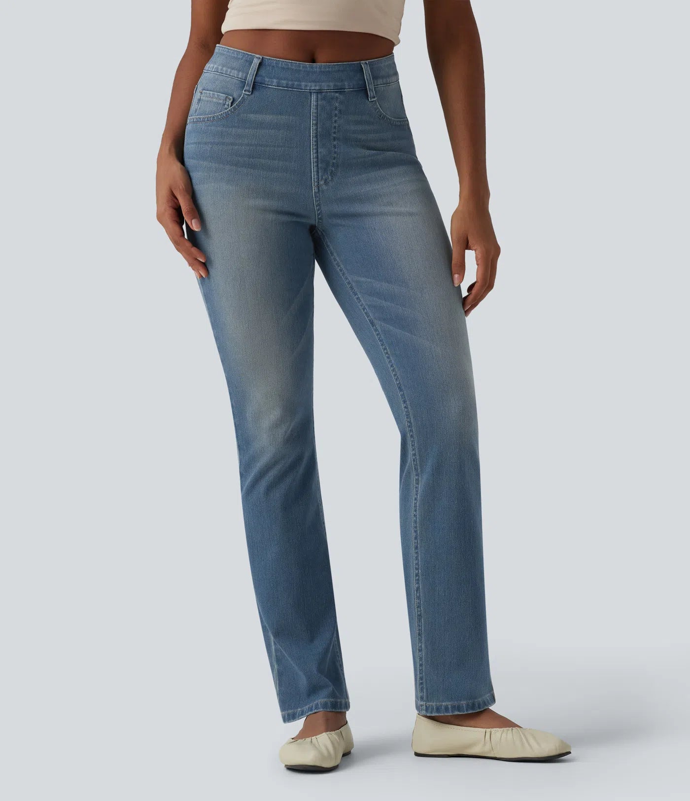 BumFlair - High Waisted Pockets Washed Casual Bootcut Jeans