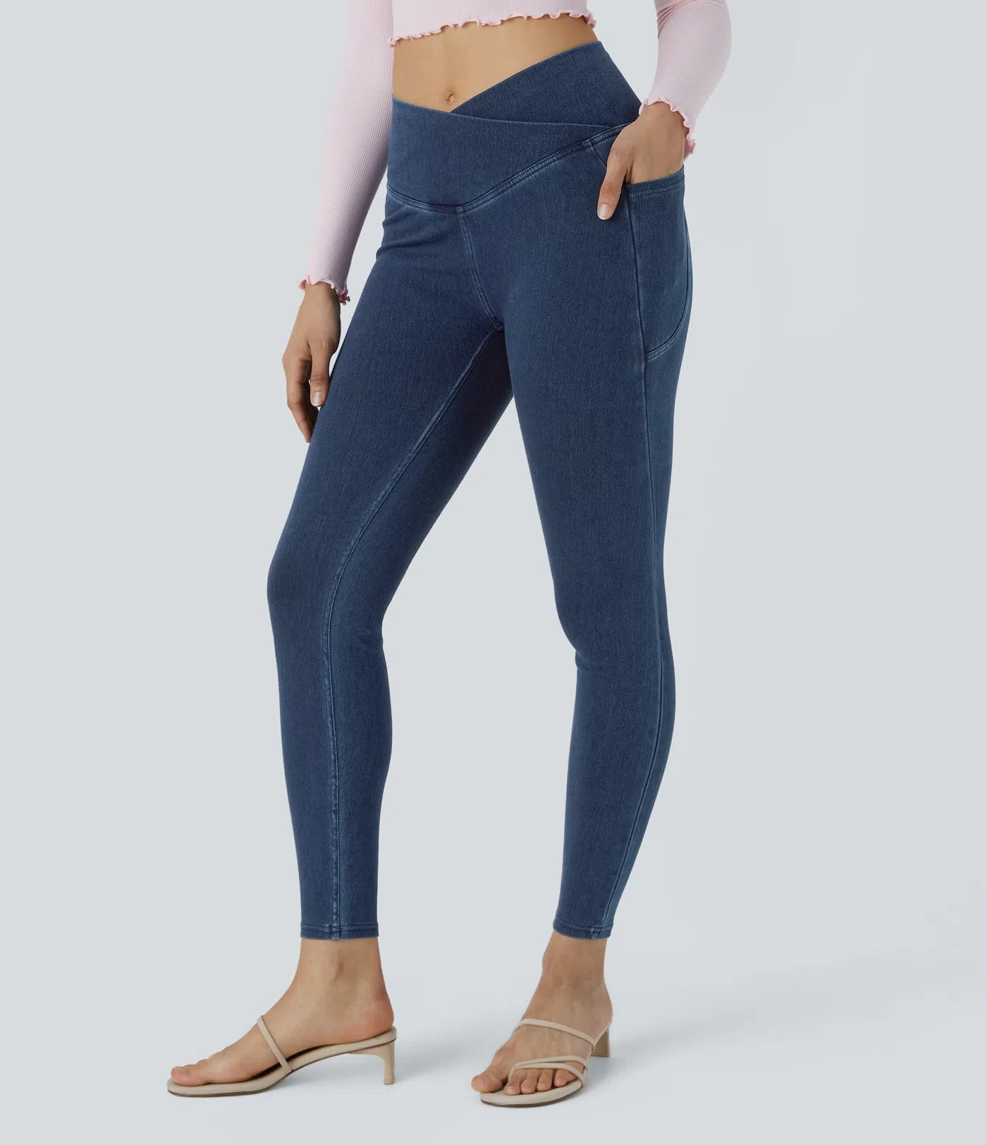 BumFlair - Crossover Pocket Washed Denim Work Leggings