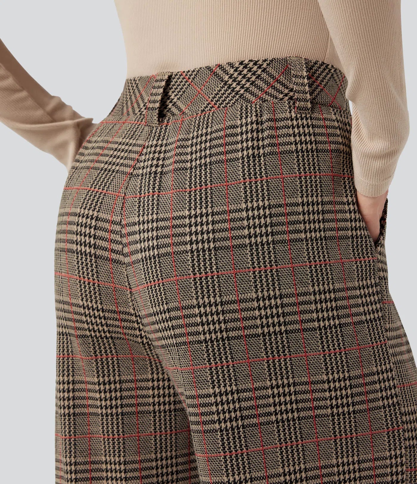 BumFlair - High Waisted Pocket Wide Leg Houndstooth Plaid Casual Pants