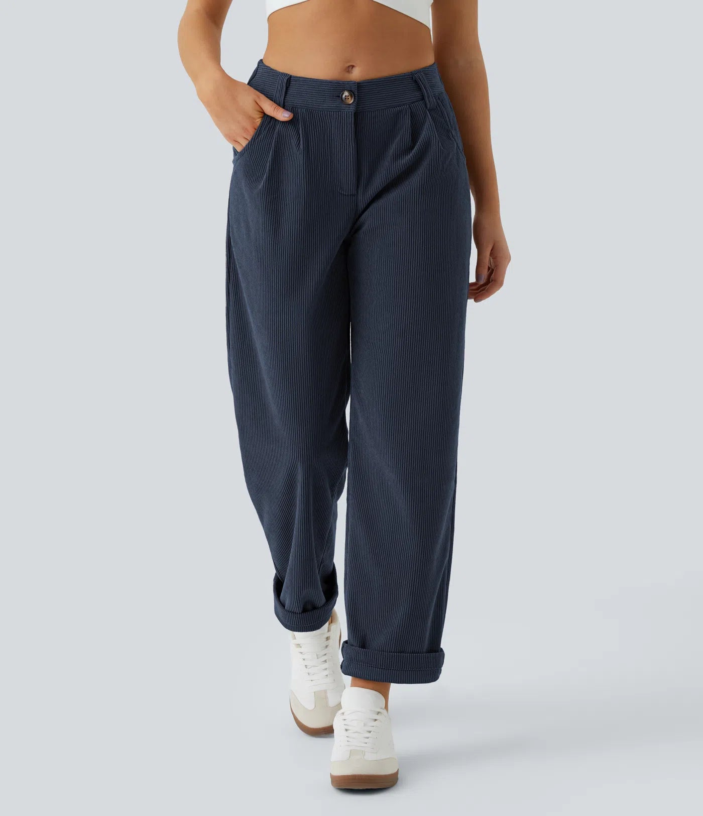 BumFlair – Mid Rise Zipper Pocket Corduroy Casual Pants