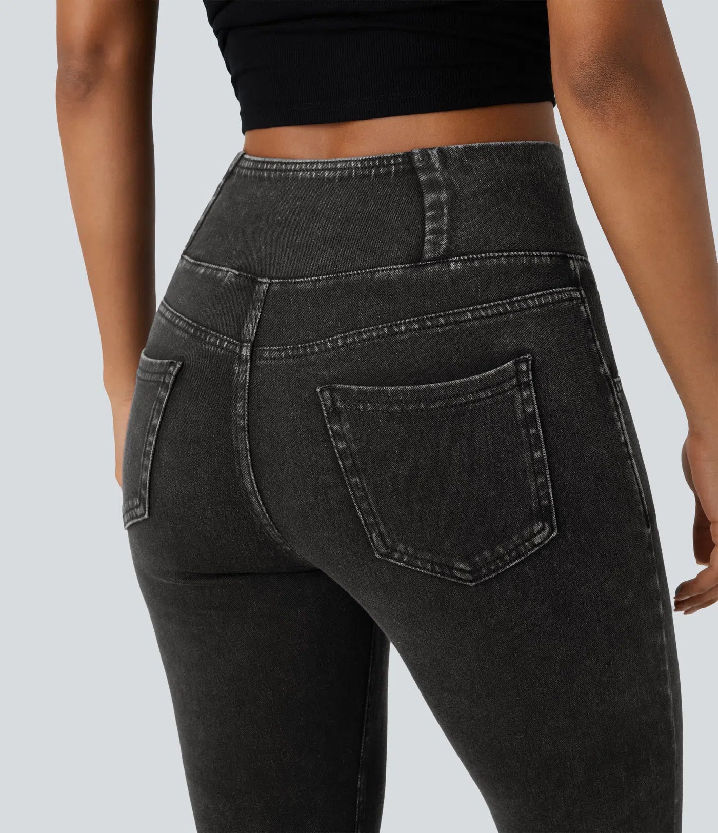 BumFlair - High Waisted Crossover Pockets Denim Work Leggings
