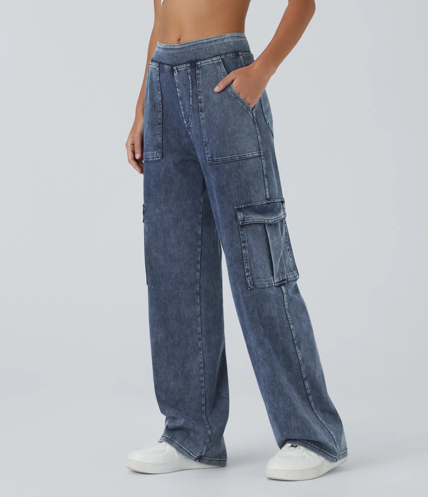 BumFlair - Mid Rise Pockets Straight Leg Casual Cargo Jeans