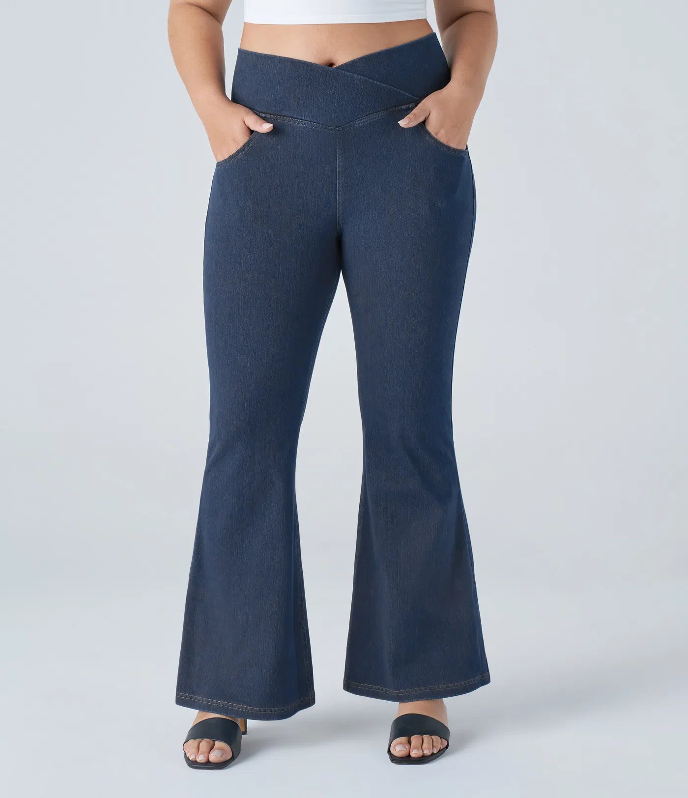 BumFlair – High Waisted Crossover Pocket Washed Casual Plus Size Jeans