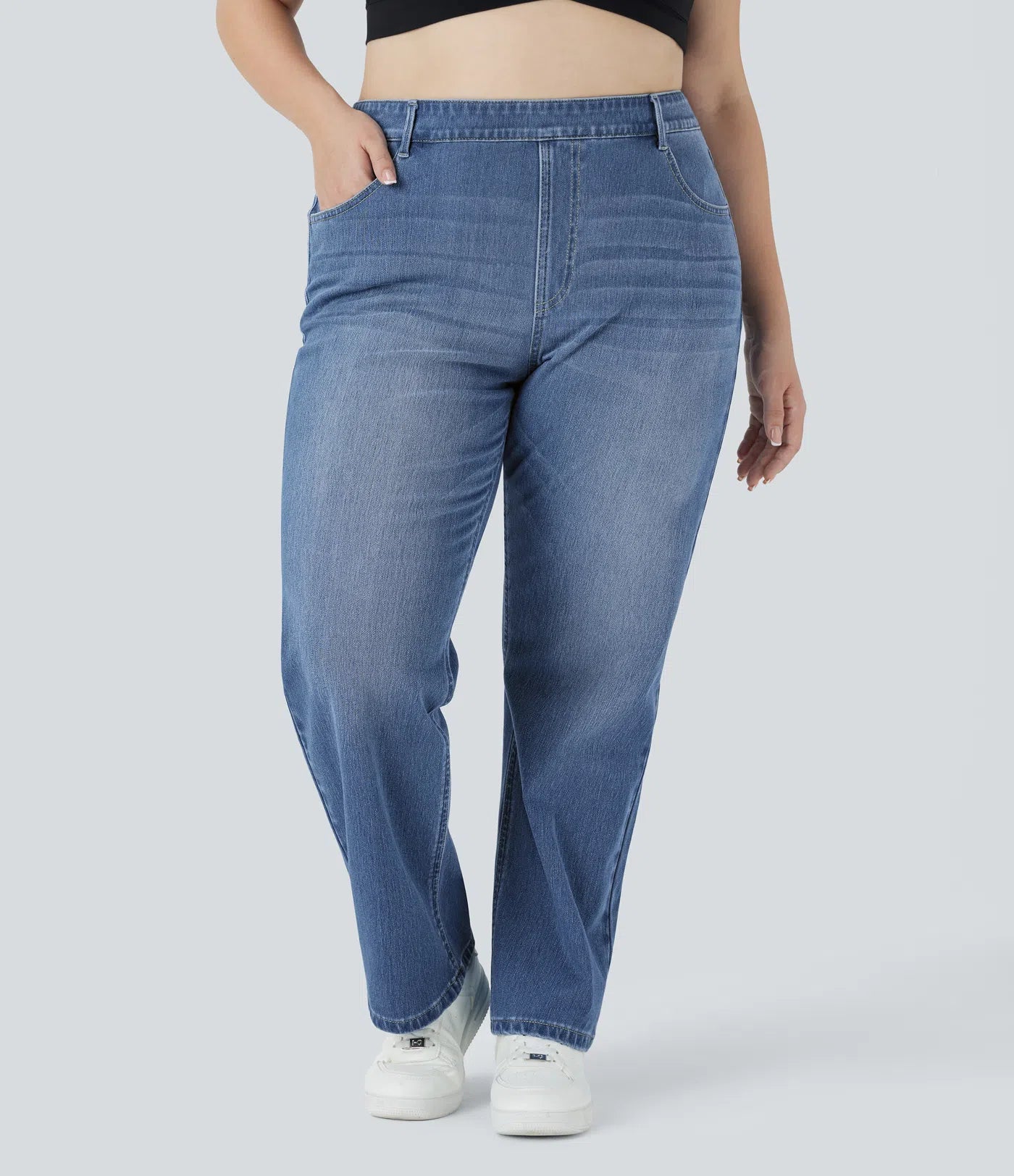 BumFlair - High Waisted Pockets Straight Leg Washed Casual Plus Size Jeans