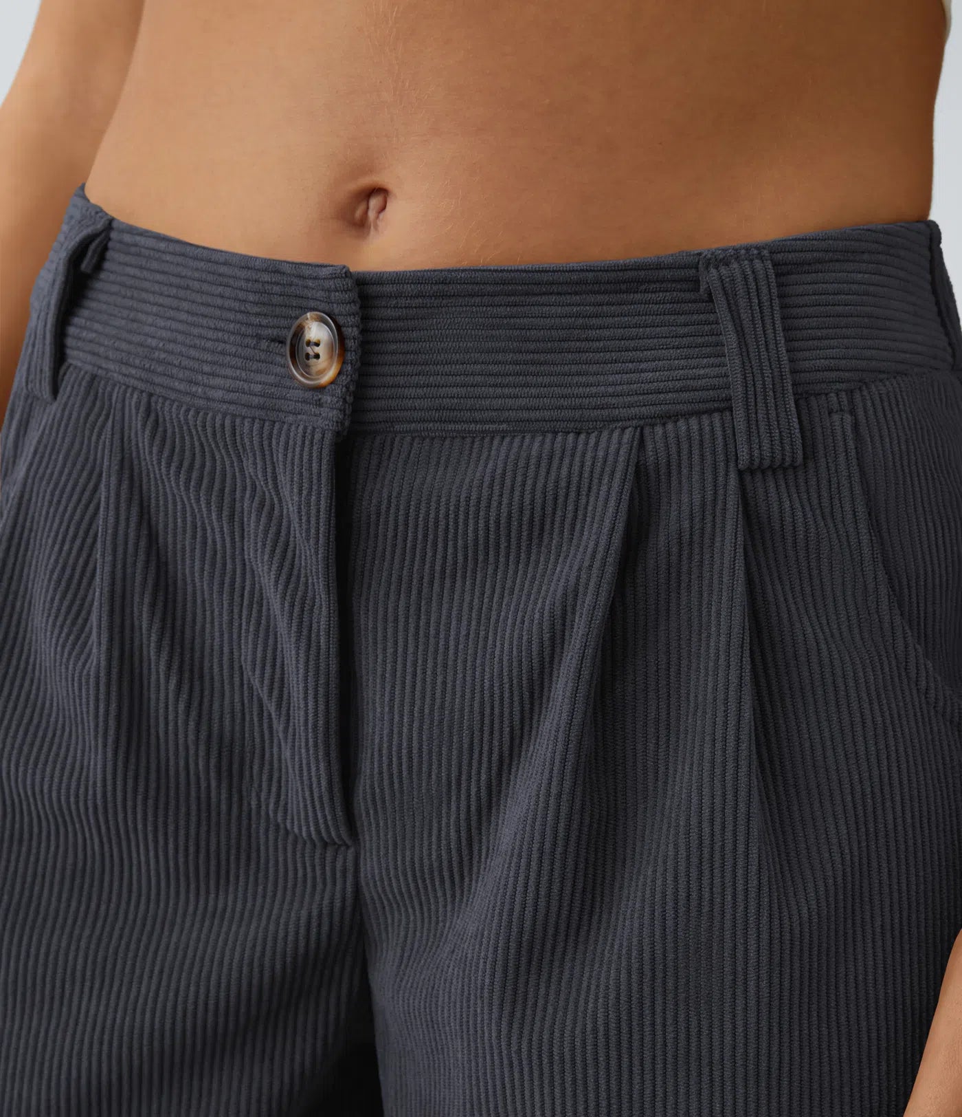 BumFlair – Mid Rise Zipper Pocket Corduroy Casual Pants