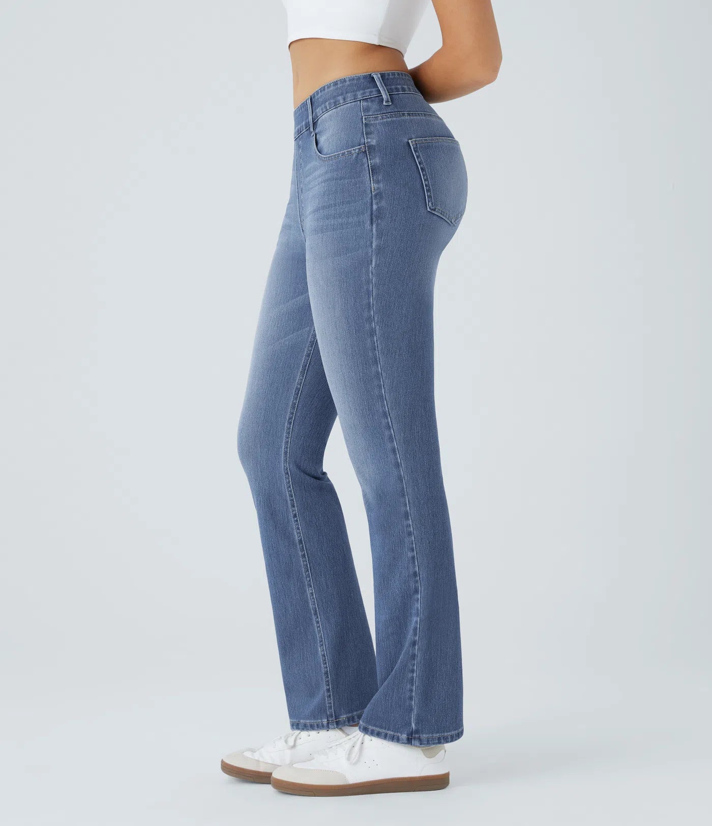 BumFlair - High Waisted Pockets Washed Casual Bootcut Jeans