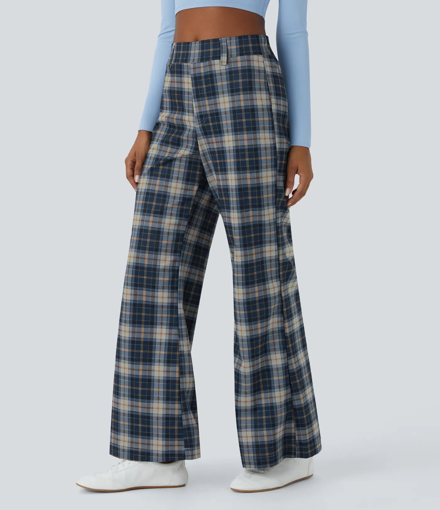 BumFlair – High Waisted Plaid Wide Leg Casual Pants