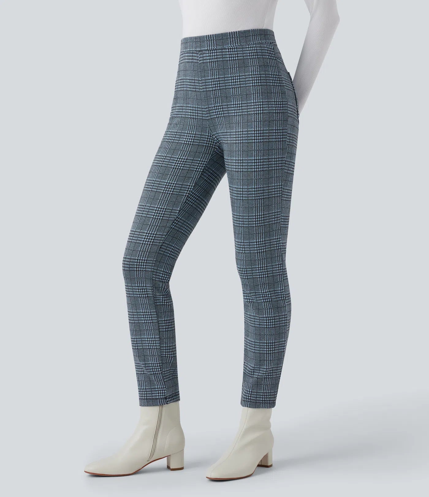 BumFlair – High Waisted Pocket Houndstooth Plaid Skinny Work Pants