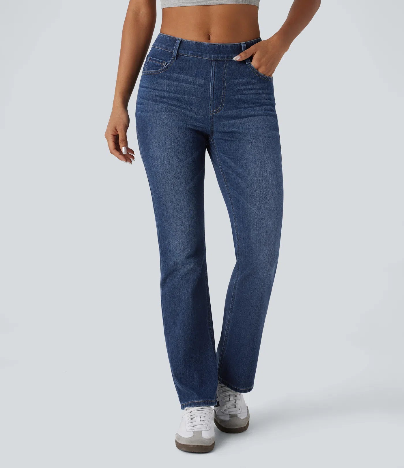 BumFlair - High Waisted Pockets Washed Casual Bootcut Jeans
