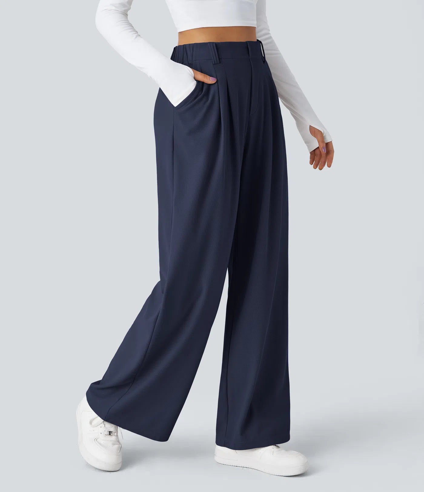 BumFlair - High Waisted Pocket Wide Leg Waffle Work Pants