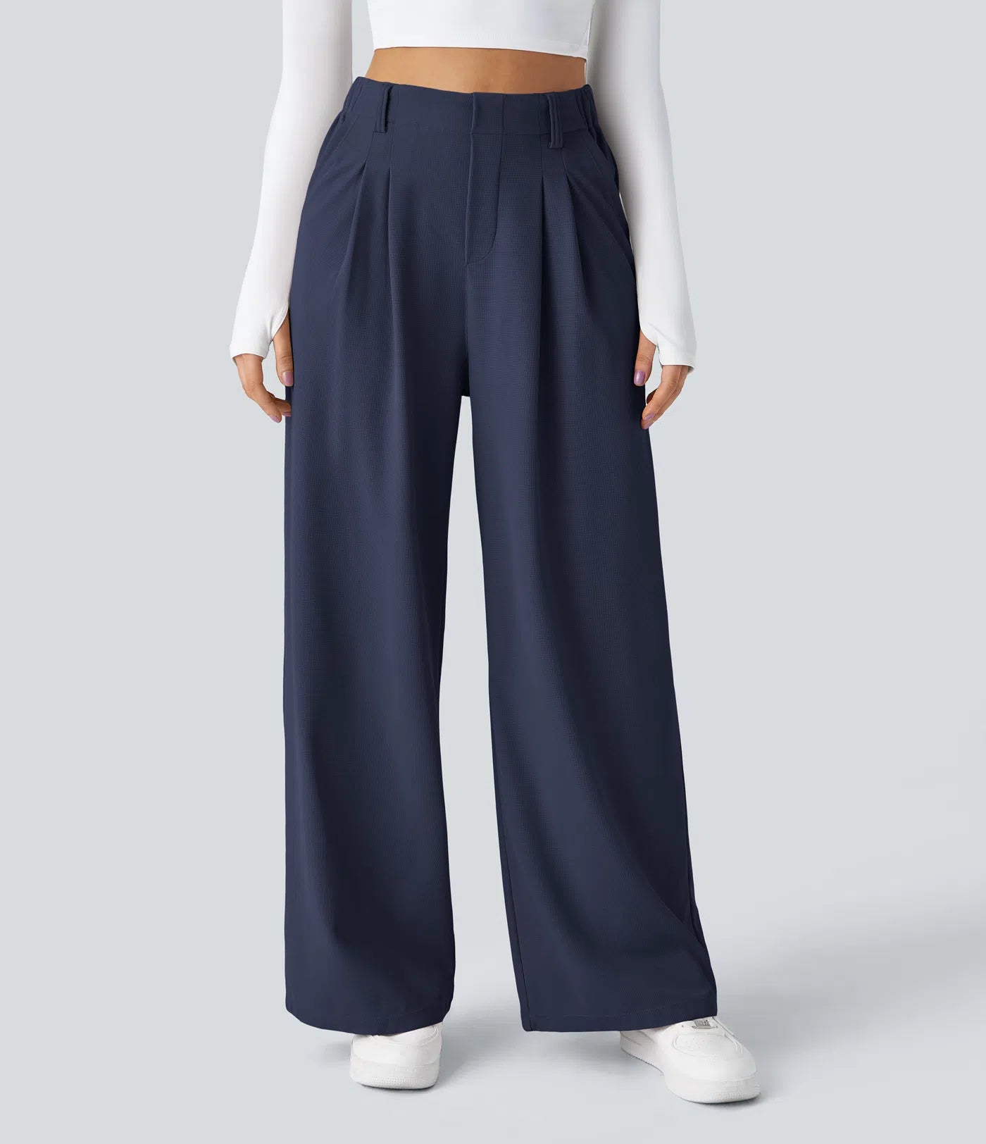 BumFlair - High Waisted Pocket Wide Leg Waffle Work Pants