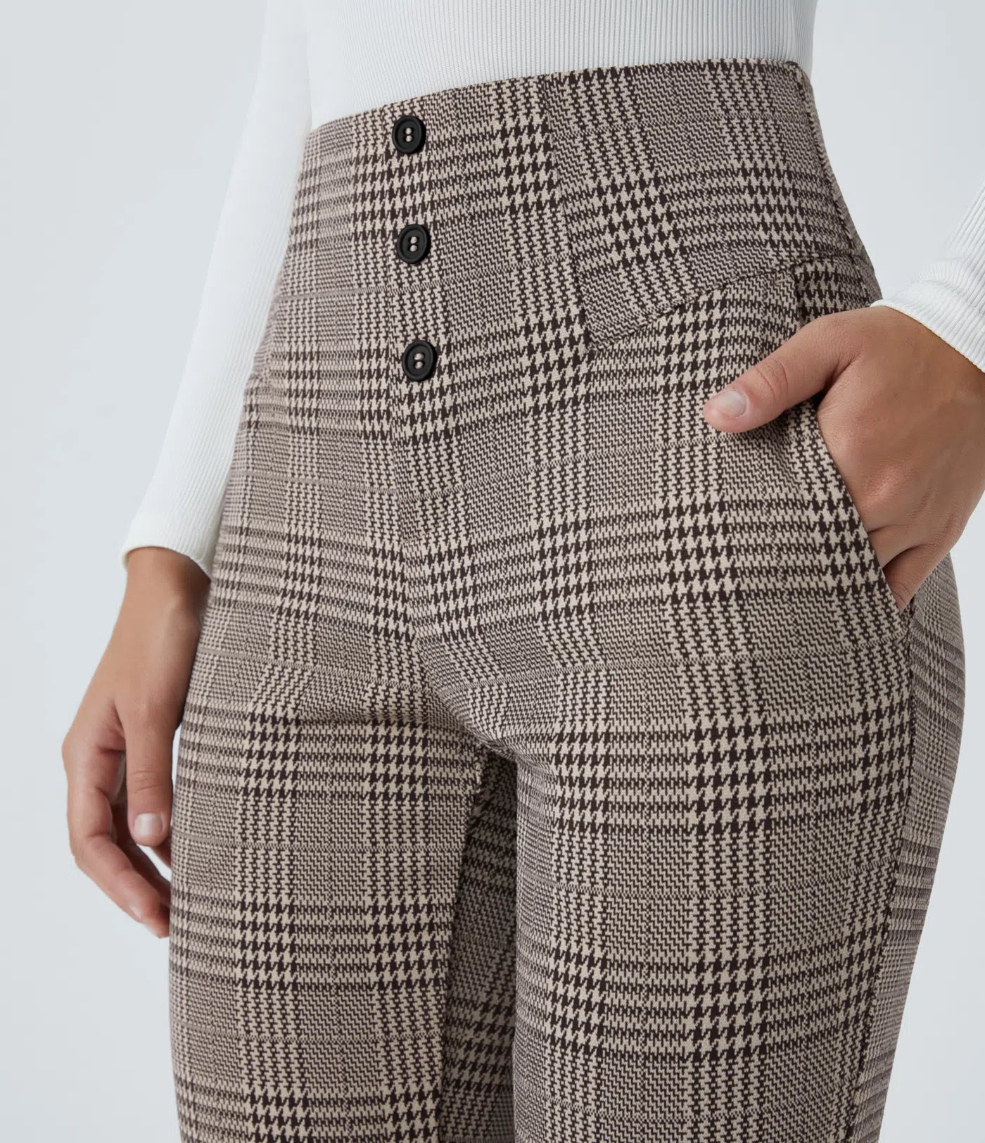 BumFlair – High Waisted Houndstooth Plaid Skinny Work Pants with Pockets