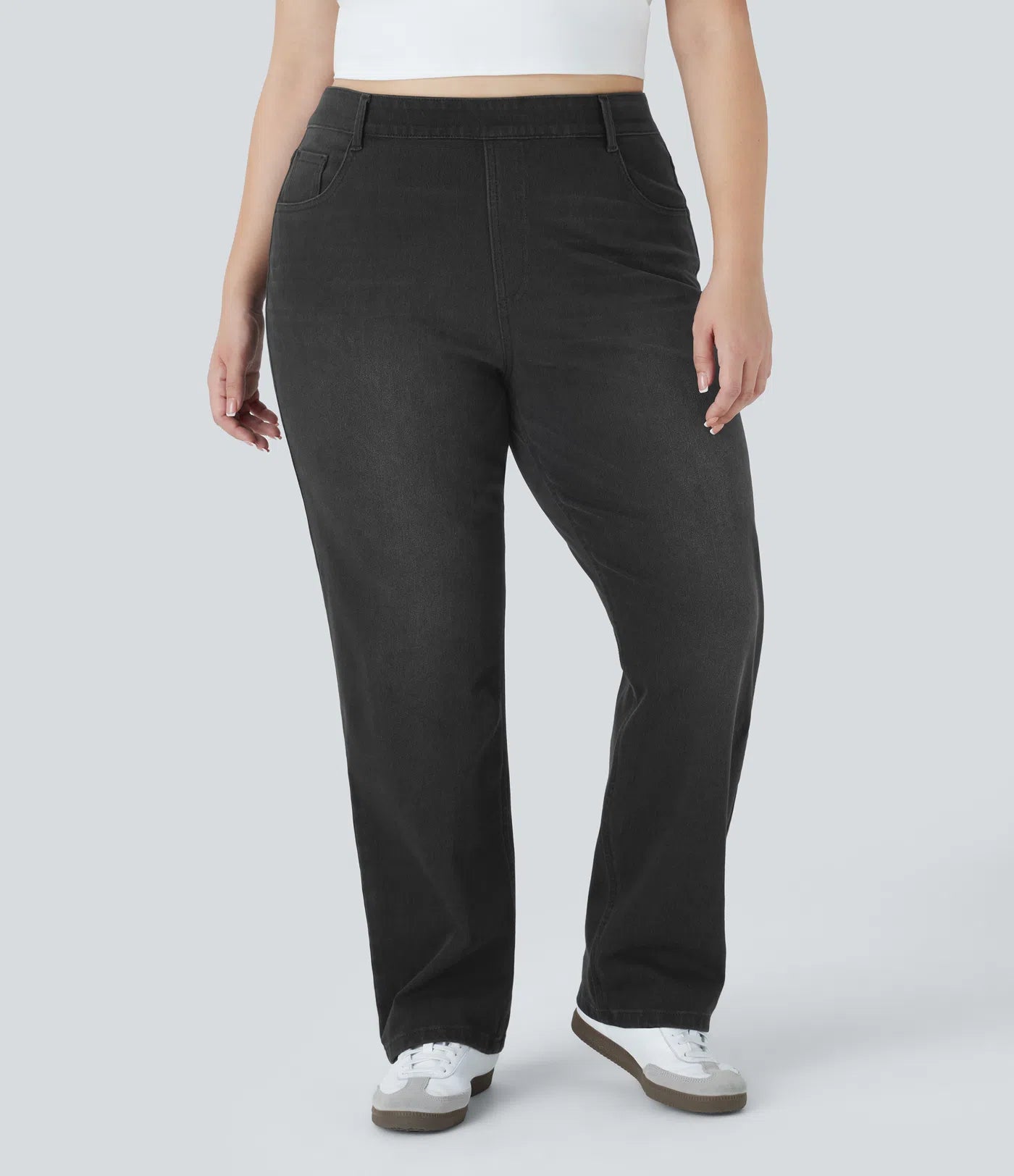 BumFlair - High Waisted Pockets Straight Leg Washed Casual Plus Size Jeans