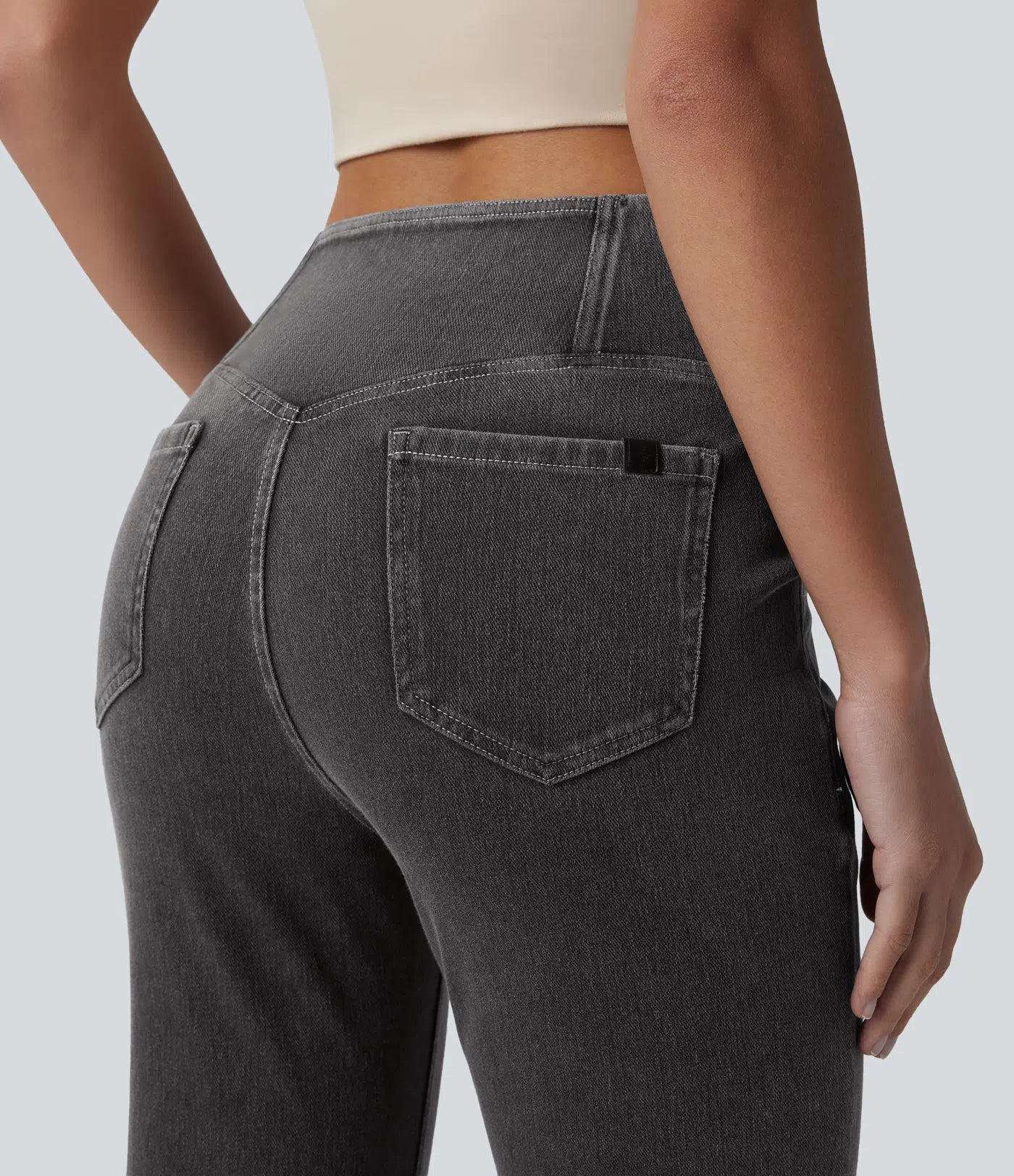 BumFlair - High Waisted Crossover Pocket Washed Casual Jeans