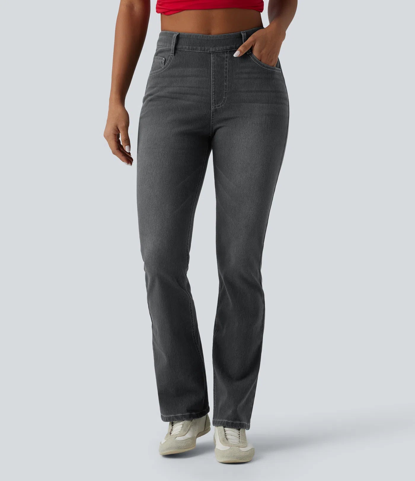 BumFlair - High Waisted Pockets Washed Casual Bootcut Jeans