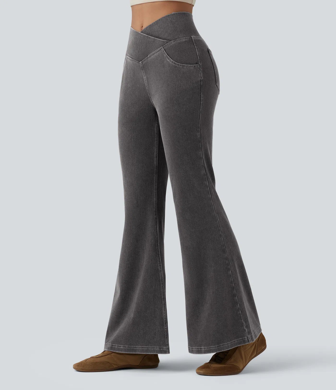 BumFlair - High Waisted Crossover Pocket Washed Casual Jeans